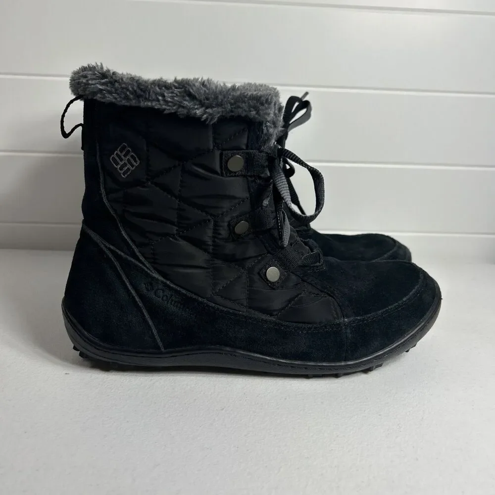 Columbia Boots Women’s Size 8 Black Shorty Suede Quilted Omni Heat Waterproof